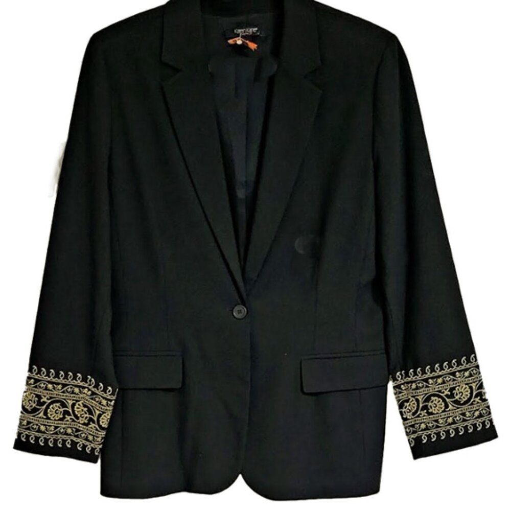 Vintage Karen Kane Blazer Black Gold Embellishments on Sleeves​ M